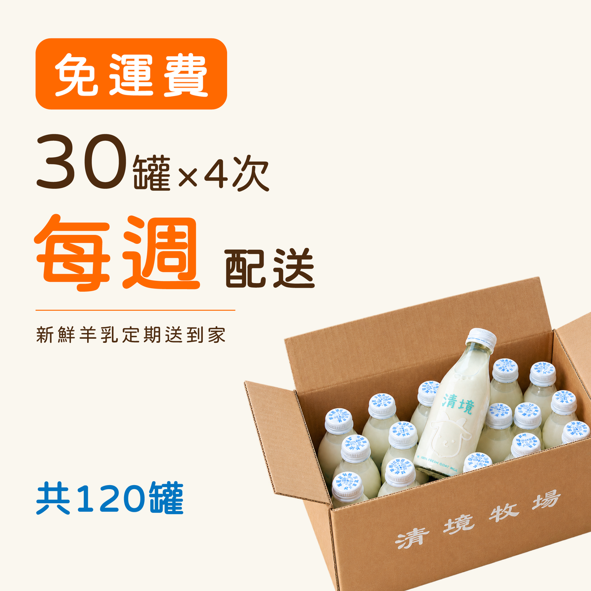 【每週配送】清境鮮羊乳180毫升｜30罐×4週，共120罐